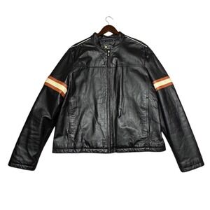 Y2K Street Legal Men's Leather Moto Jacket Black Sz XL Full Zip Biker Arm Stripe